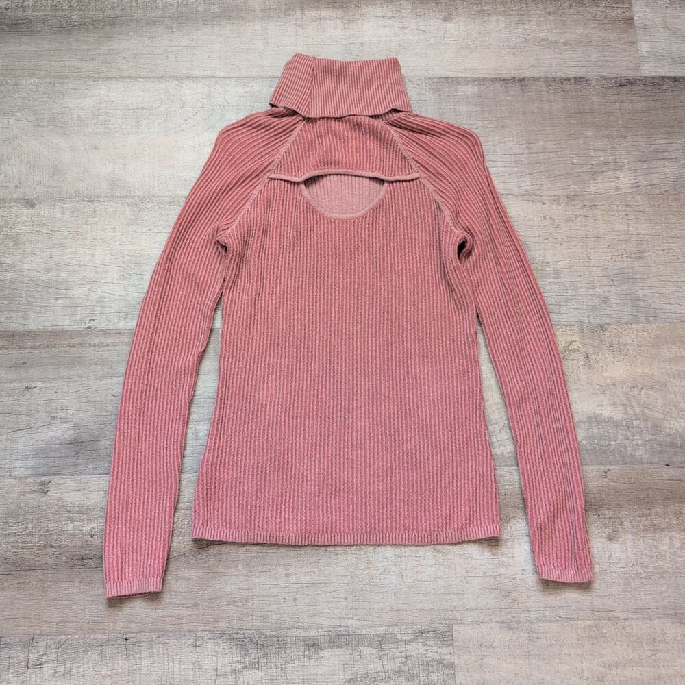 Abercrombie & Fitch Sweater Womens XS Pink Ribbed Turtle Neck Peekaboo Back